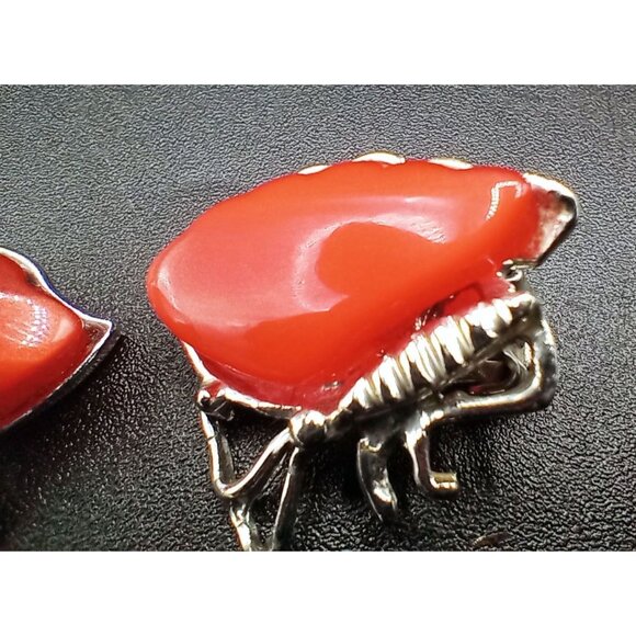 Clip On Earrings Butterfly Wings Orange Lucite Vintage 1950s Silver Tone 1 Inch - Picture 13 of 15